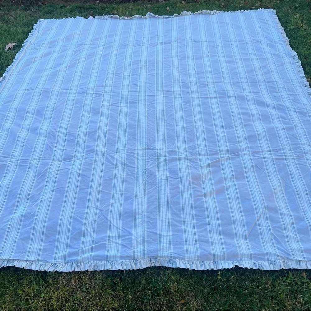 VTG Ethan Allen Blue Gray Rose Reversible 3-Piece Duvet Set Ruffles Cottage READ